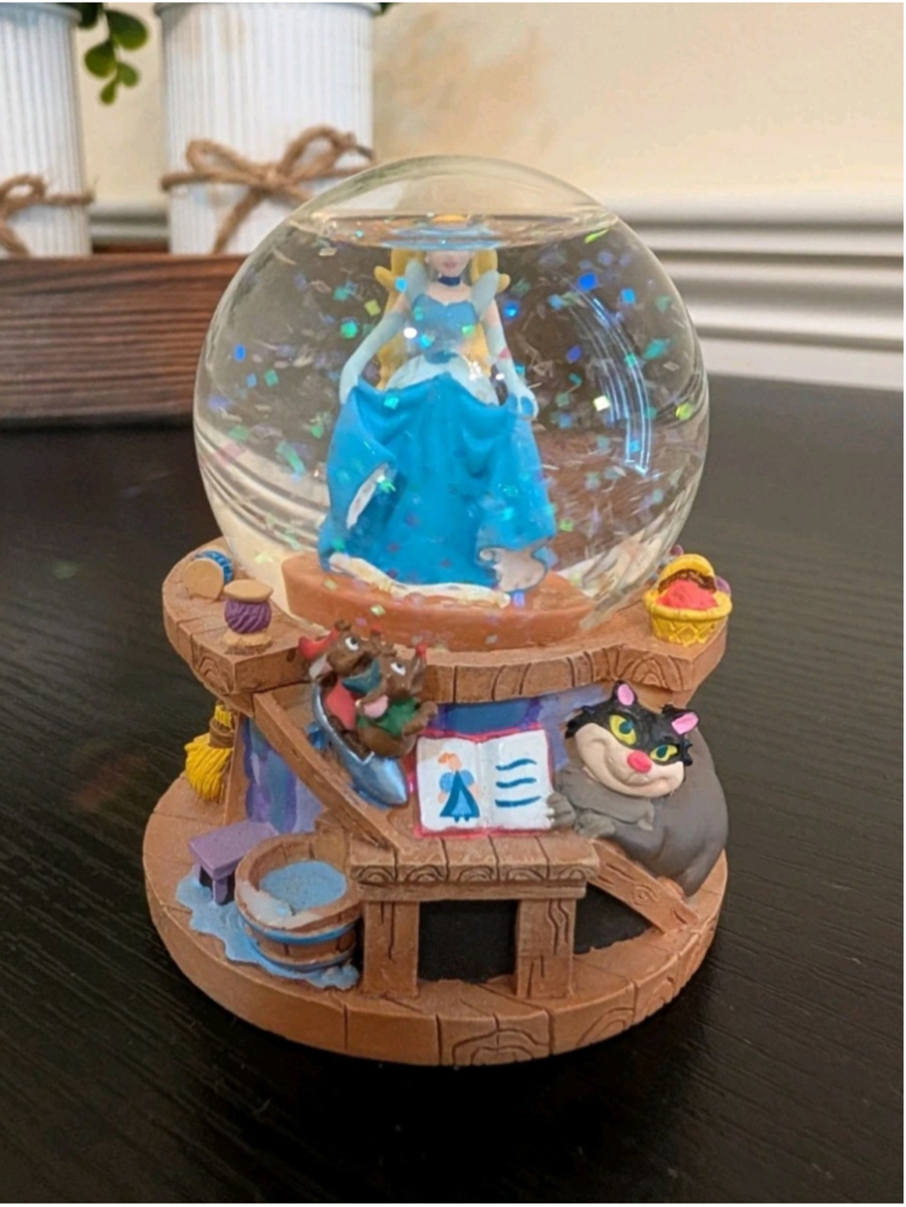Vintage 90s Disney Store Cinderella Dress Mice Exclusive Mini Snow Globe